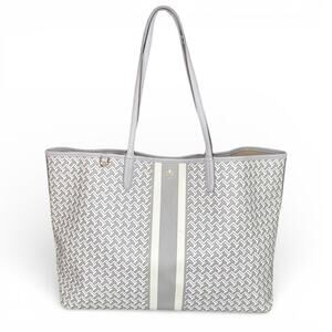 Tory Burch T Zag Tile Link Tote Bag French Gray White Geo Logo Classic Shopper